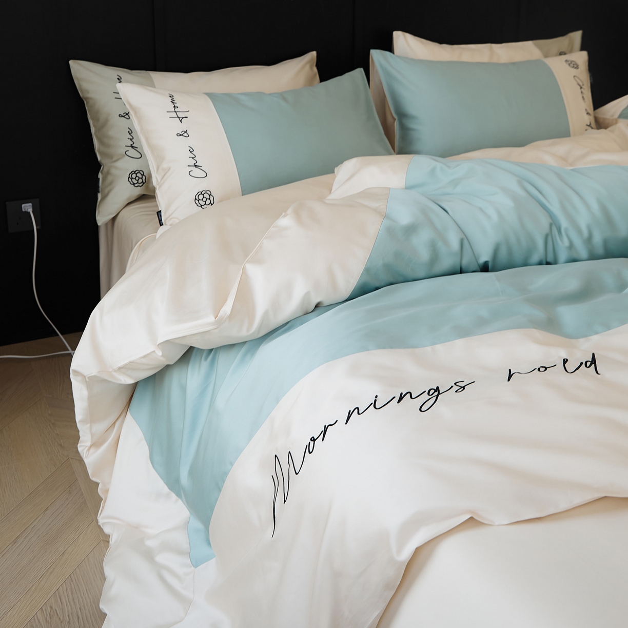 91家纺网 家纺一手货源 找家纺 EH家居 2026新款春夏新款天丝棉四件套江南系列 江南-翠蓝