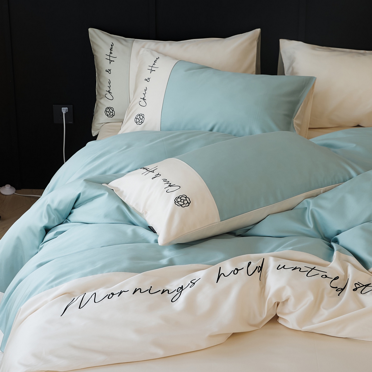 91家纺网 家纺一手货源 找家纺 EH家居 2026新款春夏新款天丝棉四件套江南系列 江南-翠蓝