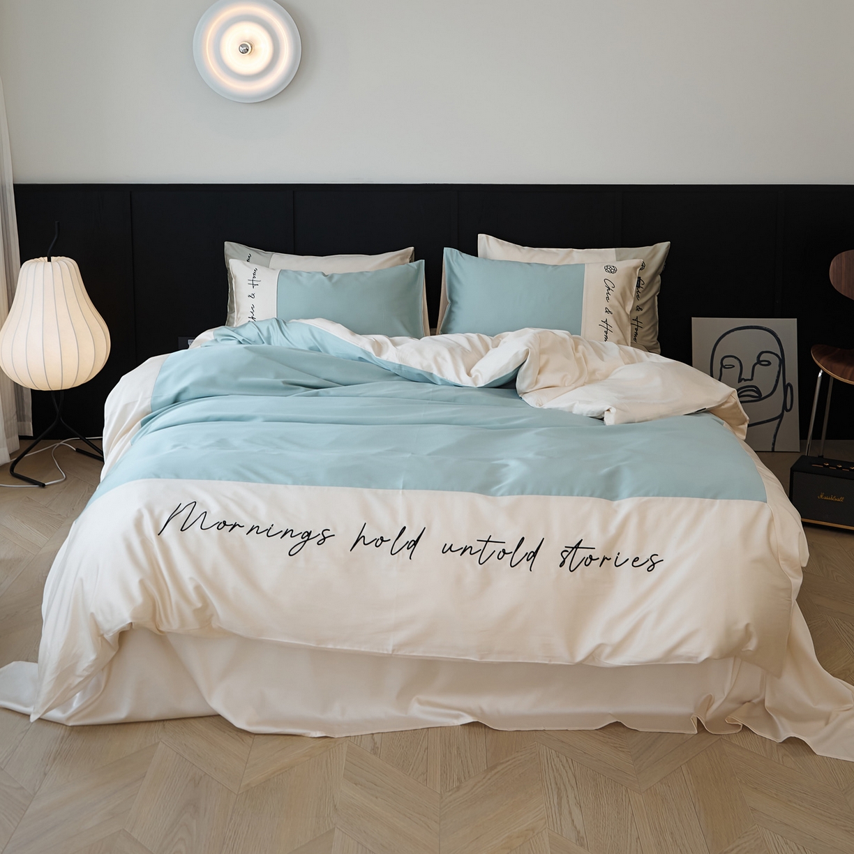 91家纺网 家纺一手货源 找家纺 EH家居 2026新款春夏新款天丝棉四件套江南系列 江南-翠蓝