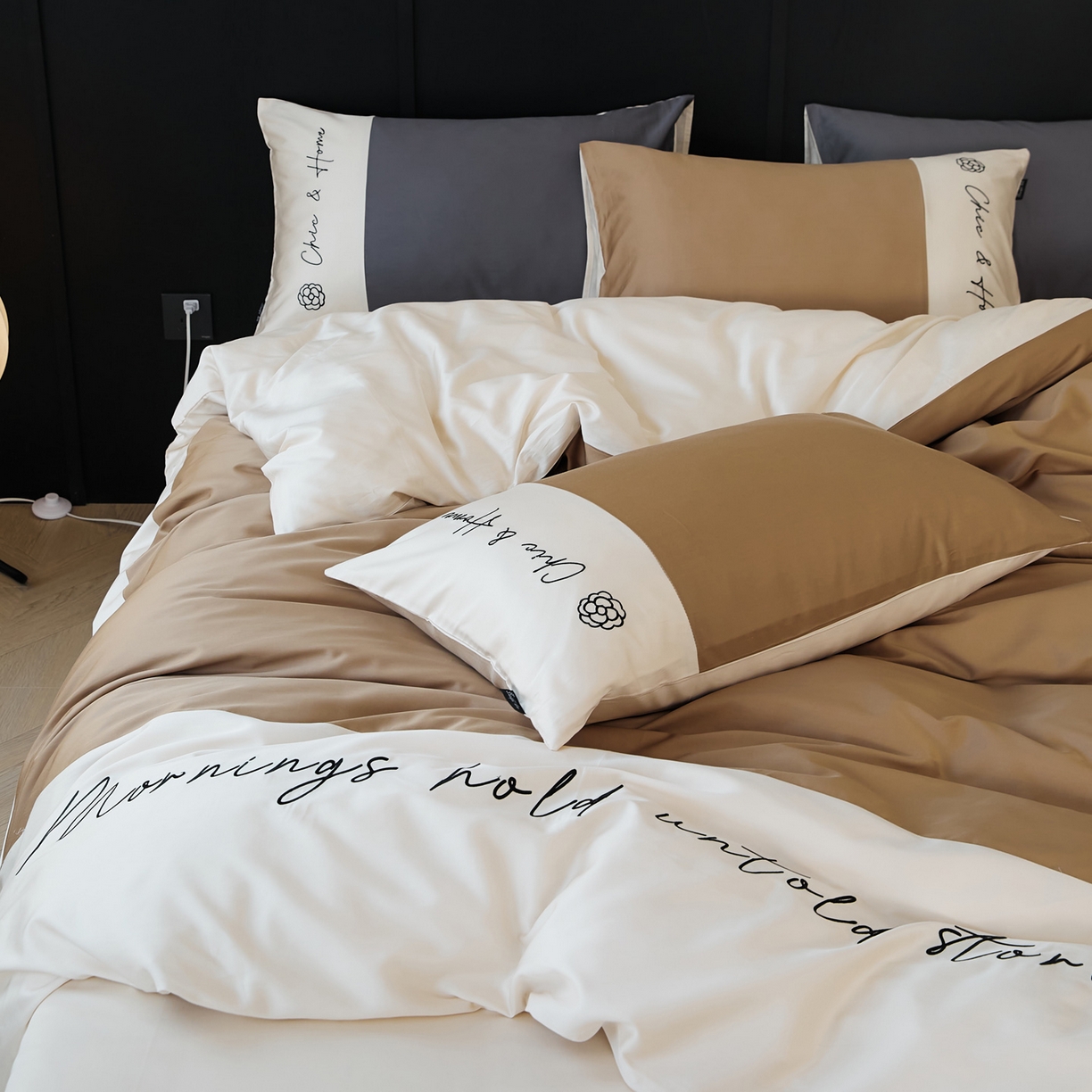 91家纺网 家纺一手货源 找家纺 EH家居 2026新款春夏新款天丝棉四件套江南系列 江南-栗色