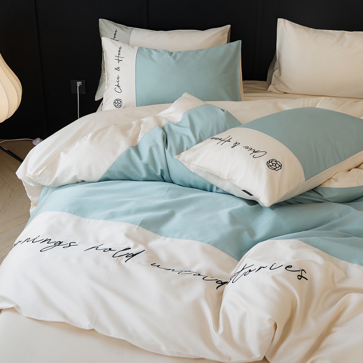 91家纺网 家纺一手货源 找家纺 EH家居 2026新款春夏新款天丝棉四件套江南系列 江南-翠蓝