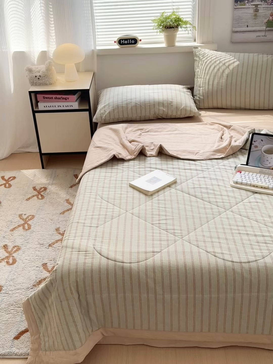91家纺网 家纺一手货源 找家纺 北欧良品 2026新款A类100%里外全棉新疆棉花夏凉被 蓝白素条