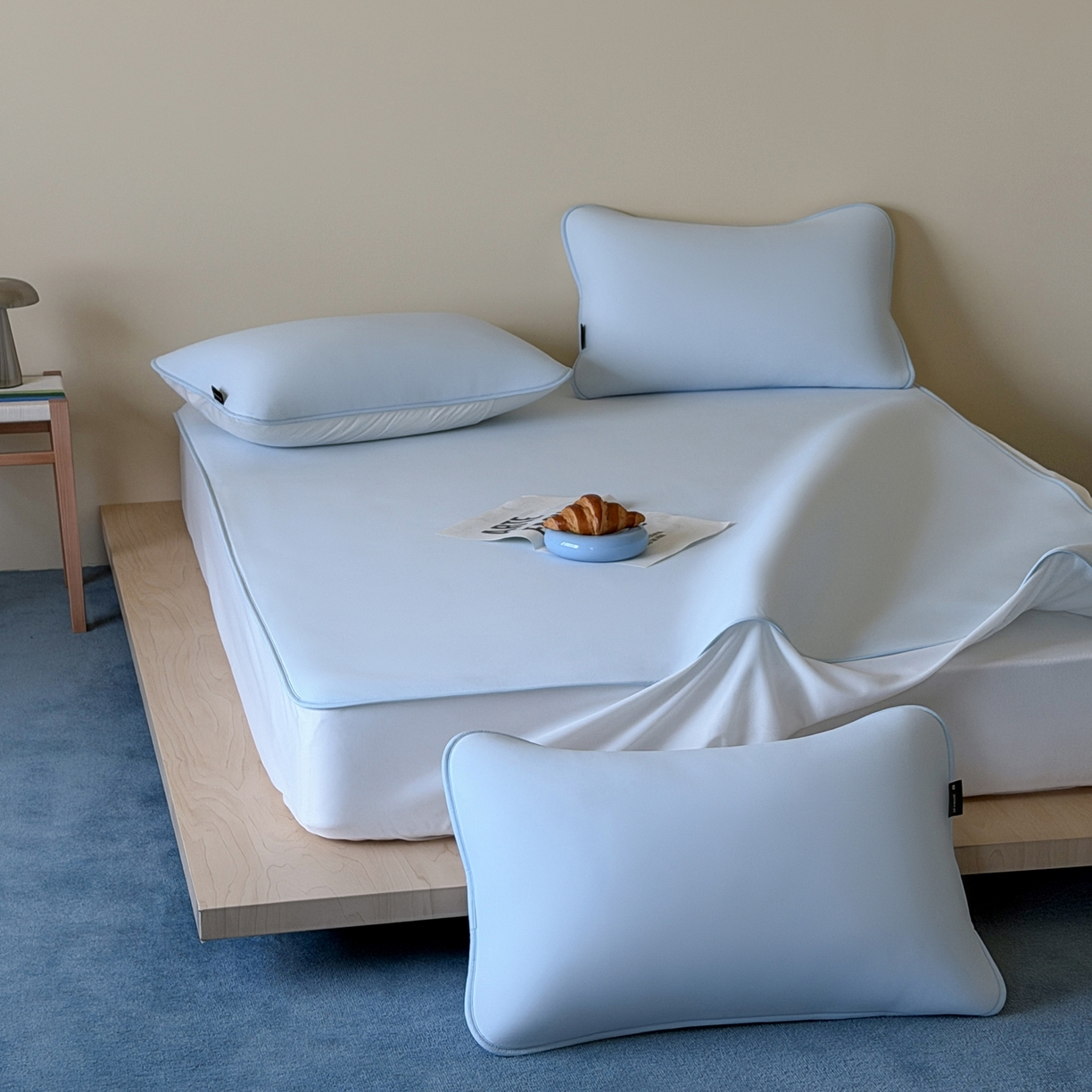 91家纺网 家纺一手货源 找家纺 三味舒屋 2026新款【清氧小冰皮】凉感丝软凉席凉垫 轻氧蓝