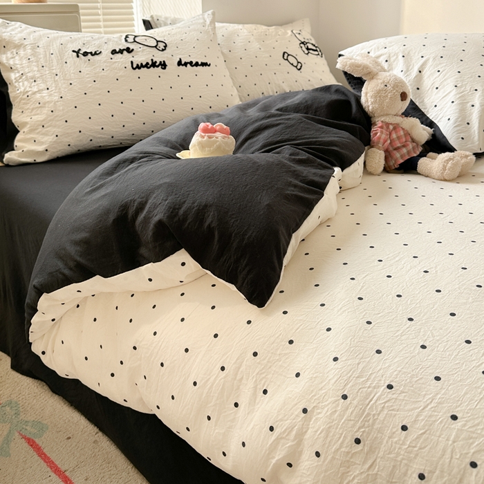 91家纺网 家纺一手货源 找家纺 花伞家居 2026新款波点毛巾绣糖果兔四件套 糖果兔-白