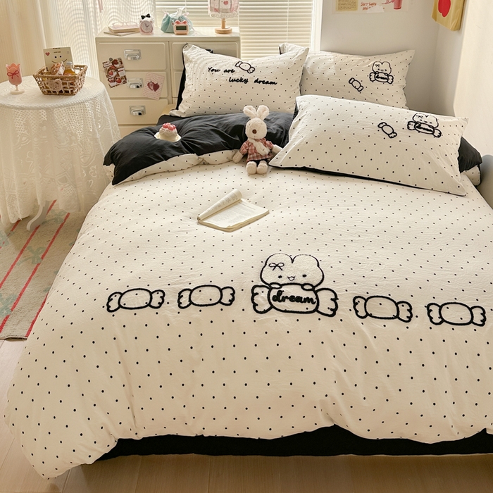 花伞家居 2026新款波点毛巾绣糖果兔四件套 糖果兔-白