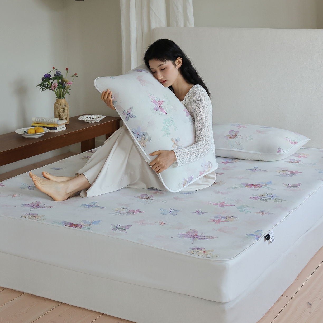 91家纺网 家纺一手货源 找家纺 三味舒屋 2026新款【花屿蝶】系列印花冰感丝软凉席凉垫 流光