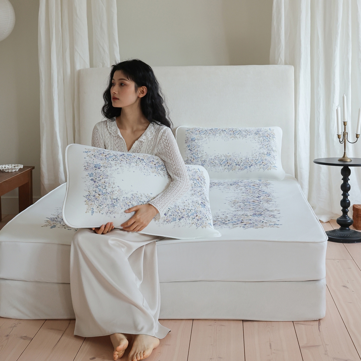 91家纺网 家纺一手货源 找家纺 三味舒屋 2026新款【花屿蝶】系列印花冰感丝软凉席凉垫 花镜