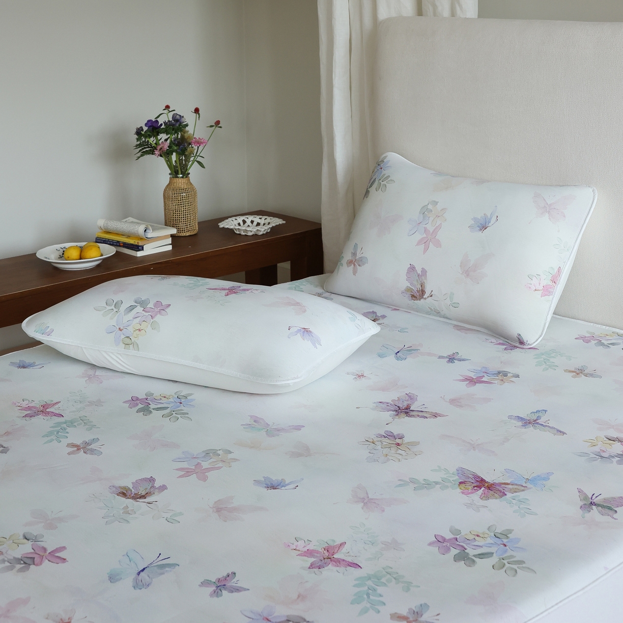 91家纺网 家纺一手货源 找家纺 三味舒屋 2026新款【花屿蝶】系列印花冰感丝软凉席凉垫 流光