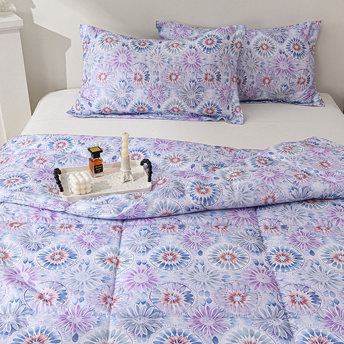 91家纺网 家纺一手货源 找家纺 圣靓家纺 2026新款晚安麻绳超柔亲肤可水洗夏被空调被夏凉被 浪漫花语-蓝