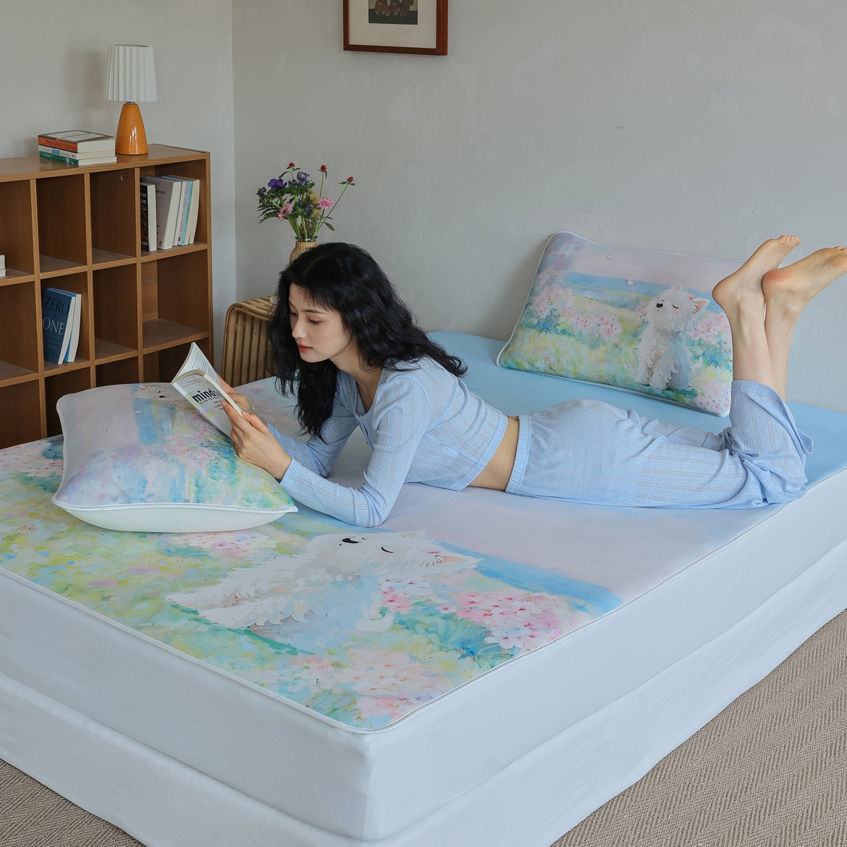 91家纺网 家纺一手货源 找家纺 三味舒屋 2026新款【四季漫游】印花冰感丝软凉席凉垫 春日花野