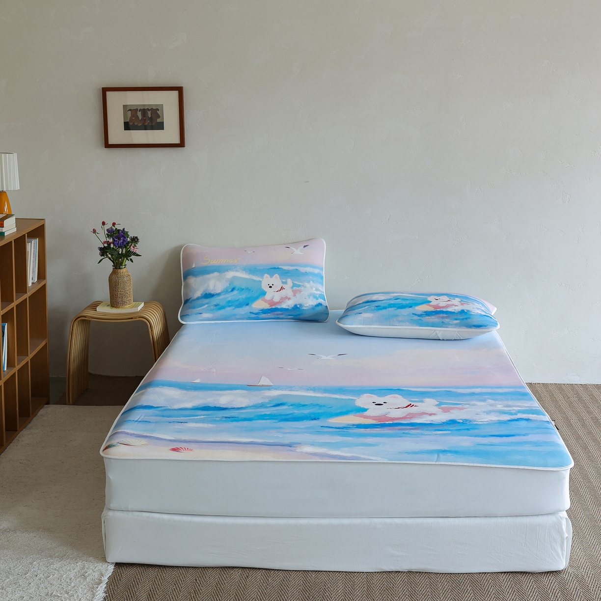 91家纺网 家纺一手货源 找家纺 三味舒屋 2026新款【四季漫游】印花冰感丝软凉席凉垫 夏日逐浪