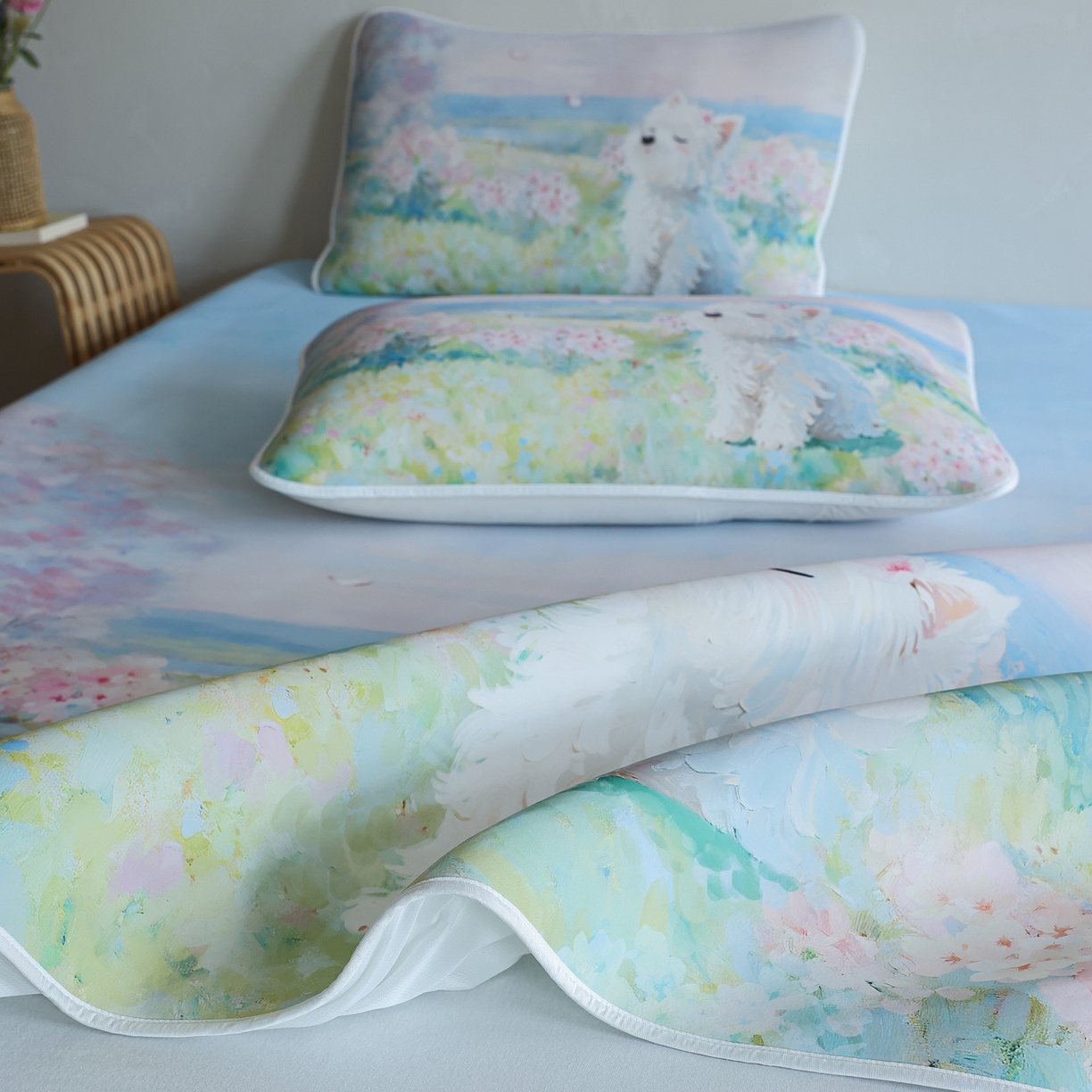 91家纺网 家纺一手货源 找家纺 三味舒屋 2026新款【四季漫游】印花冰感丝软凉席凉垫 春日花野