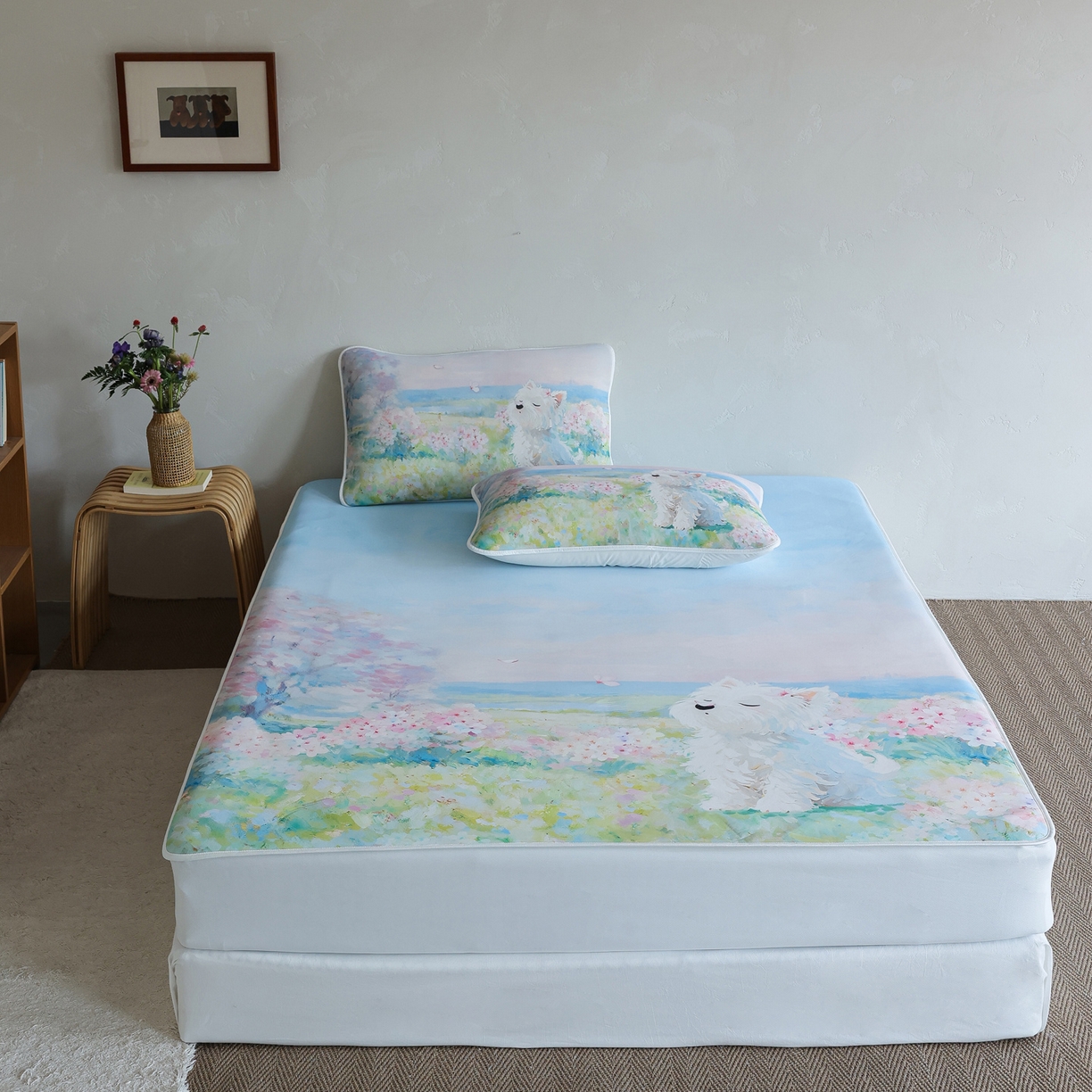 91家纺网 家纺一手货源 找家纺 三味舒屋 2026新款【四季漫游】印花冰感丝软凉席凉垫 春日花野