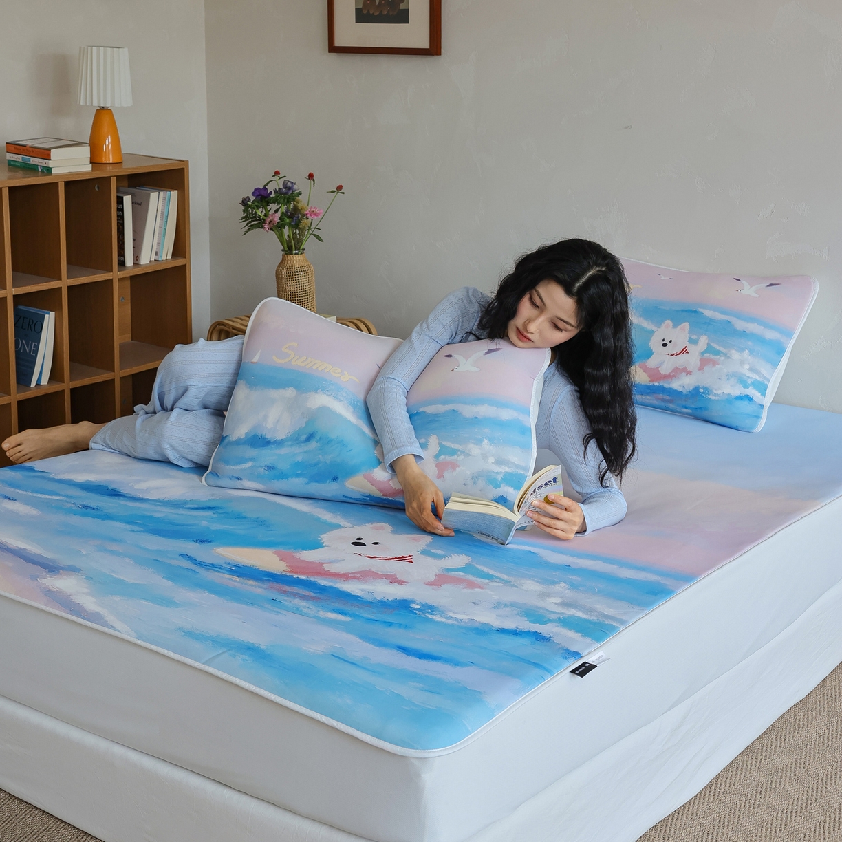 91家纺网 家纺一手货源 找家纺 三味舒屋 2026新款【四季漫游】印花冰感丝软凉席凉垫 夏日逐浪