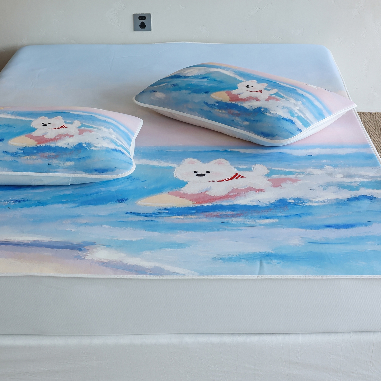 91家纺网 家纺一手货源 找家纺 三味舒屋 2026新款【四季漫游】印花冰感丝软凉席凉垫 夏日逐浪