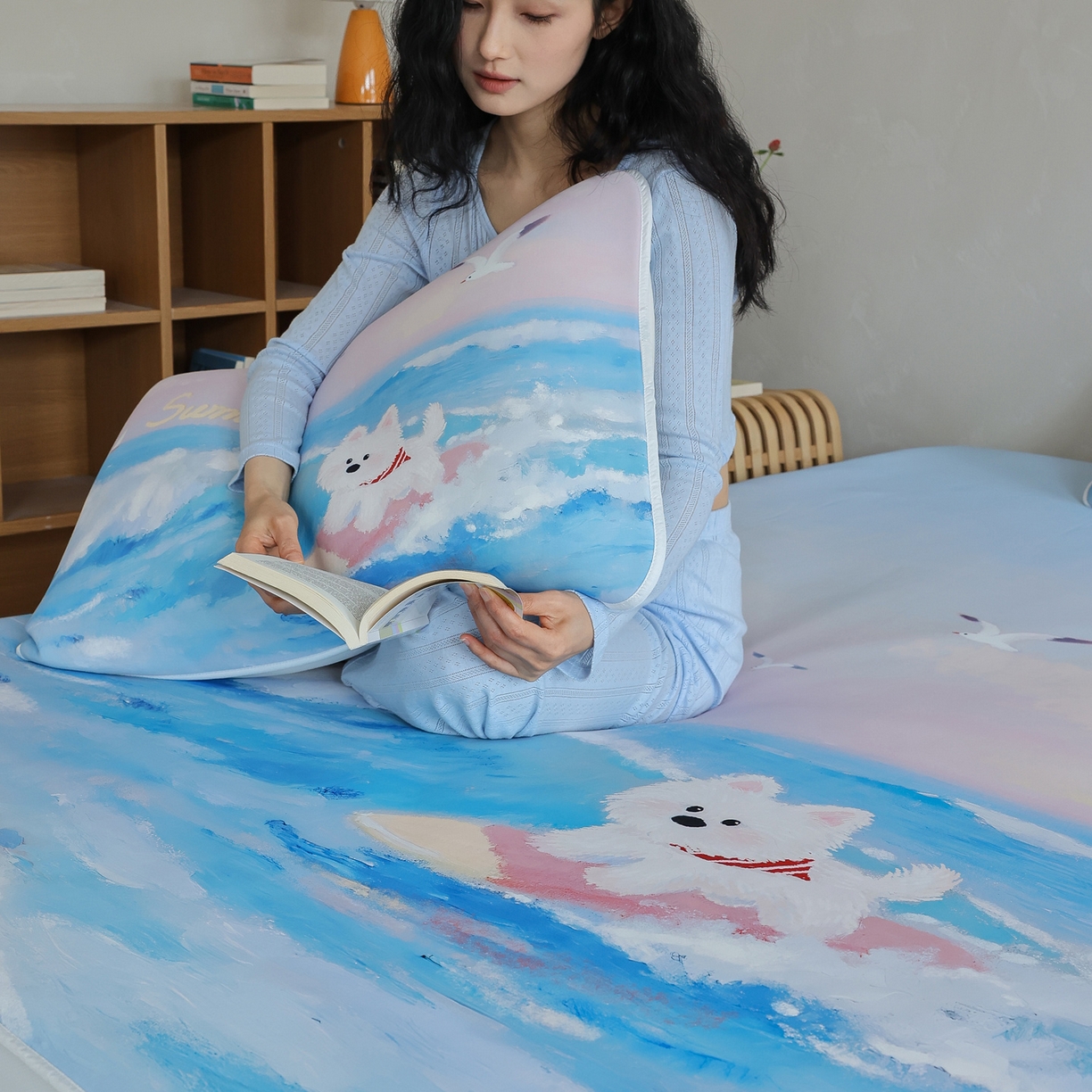 91家纺网 家纺一手货源 找家纺 三味舒屋 2026新款【四季漫游】印花冰感丝软凉席凉垫 夏日逐浪