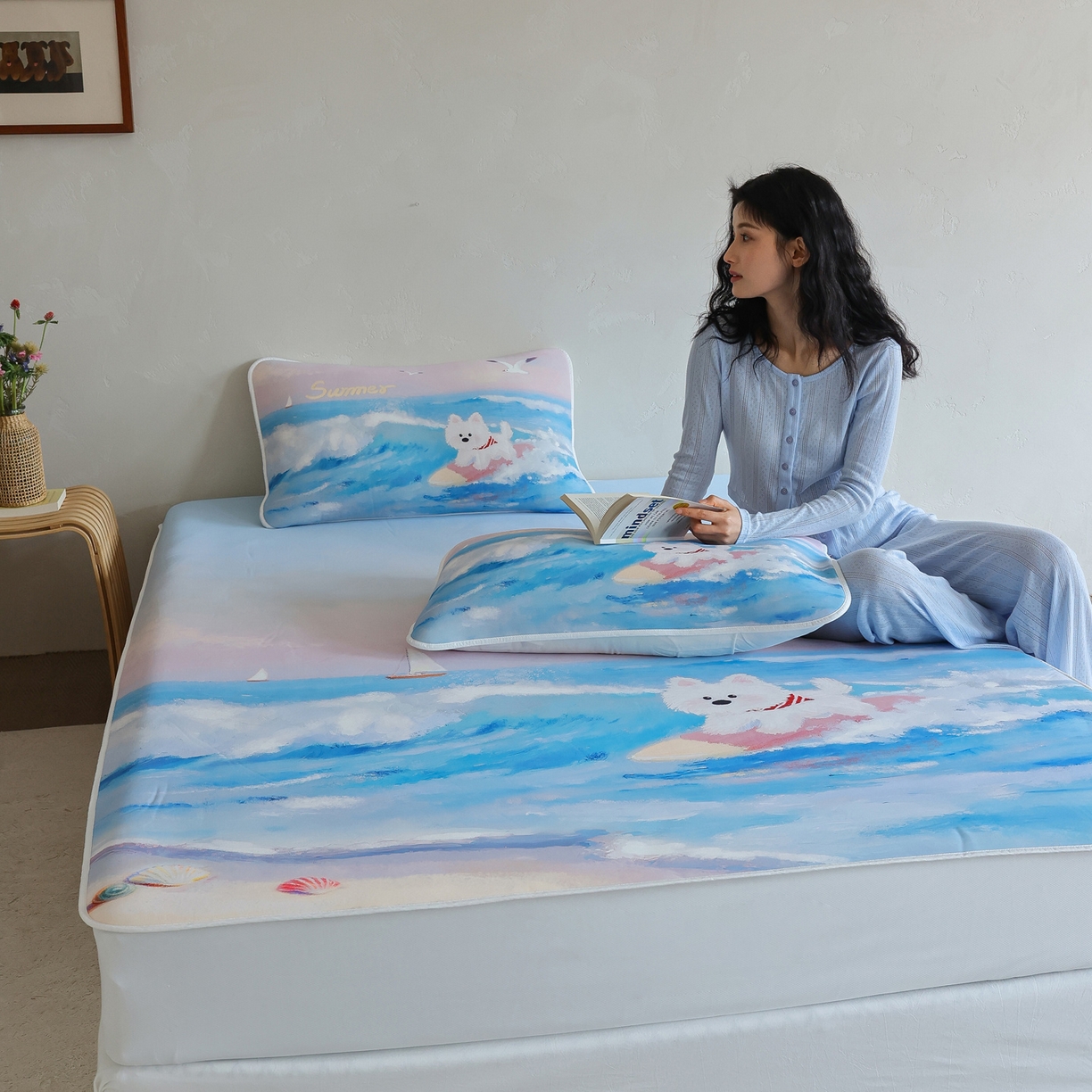 91家纺网 家纺一手货源 找家纺 三味舒屋 2026新款【四季漫游】印花冰感丝软凉席凉垫 夏日逐浪