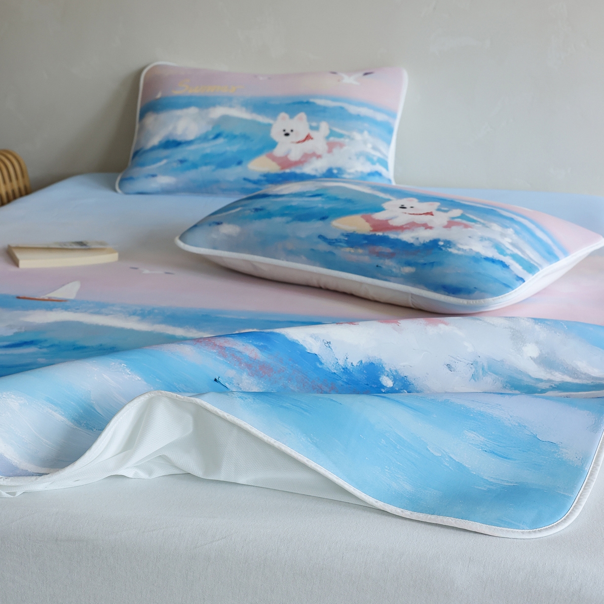 91家纺网 家纺一手货源 找家纺 三味舒屋 2026新款【四季漫游】印花冰感丝软凉席凉垫 夏日逐浪