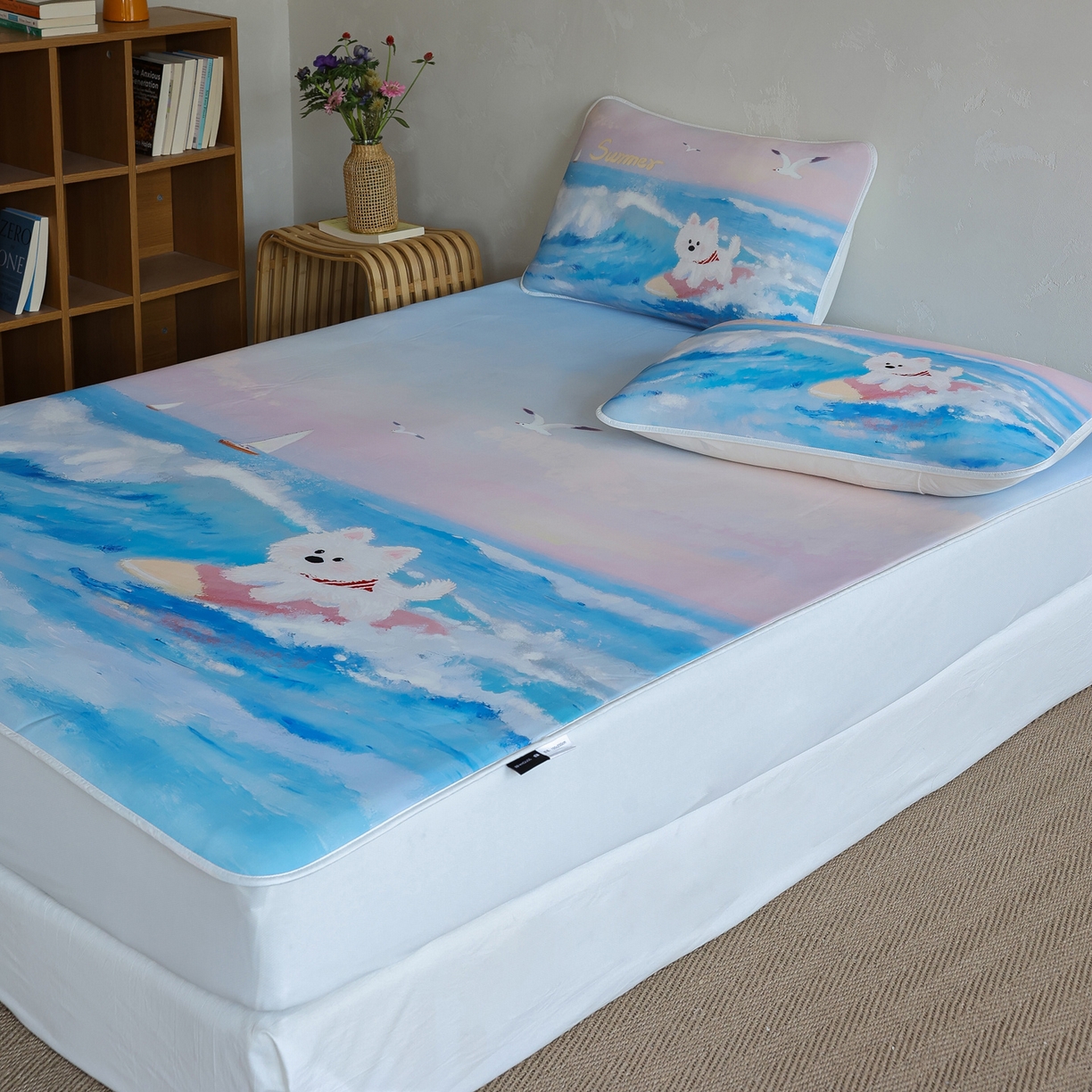 91家纺网 家纺一手货源 找家纺 三味舒屋 2026新款【四季漫游】印花冰感丝软凉席凉垫 夏日逐浪