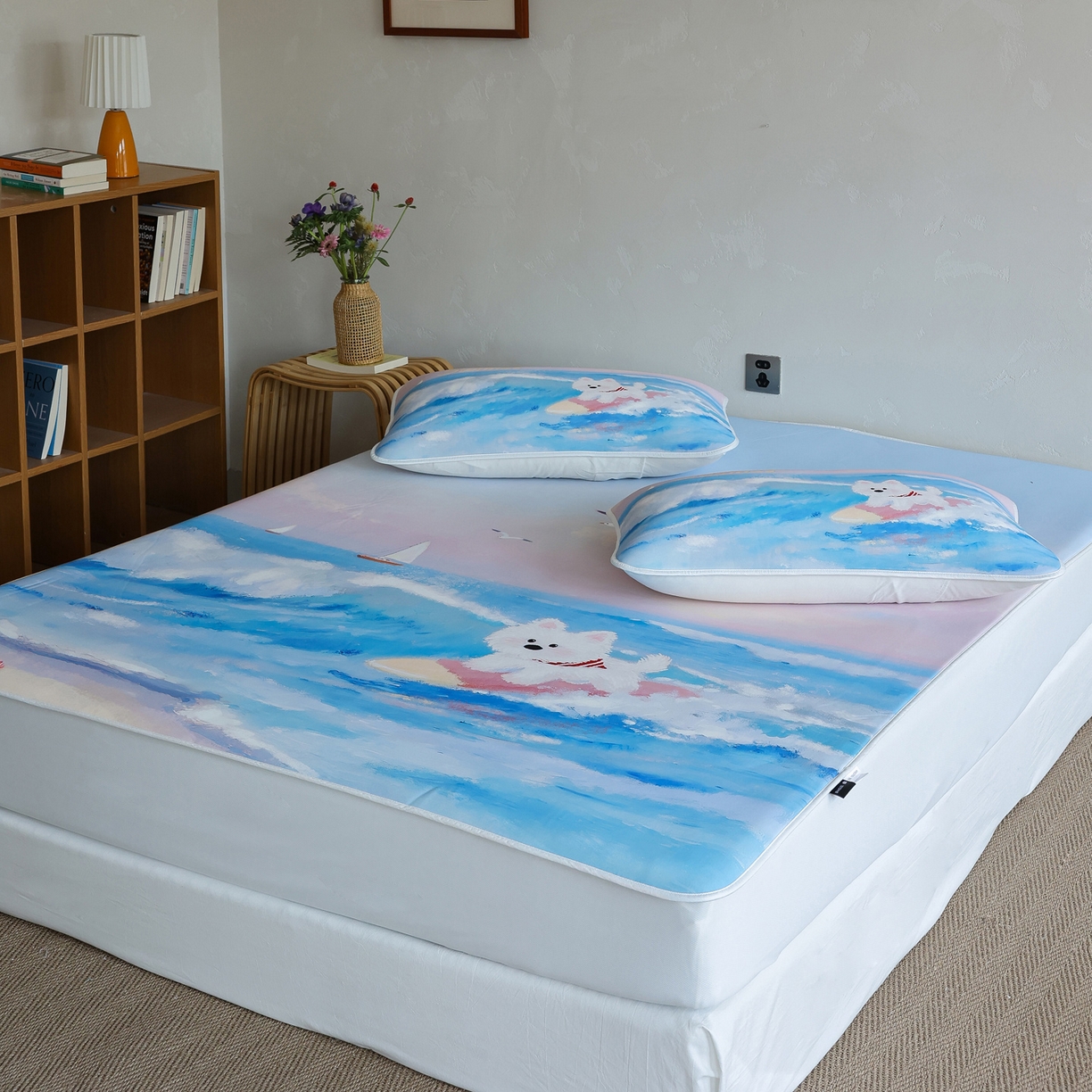 91家纺网 家纺一手货源 找家纺 三味舒屋 2026新款【四季漫游】印花冰感丝软凉席凉垫 夏日逐浪