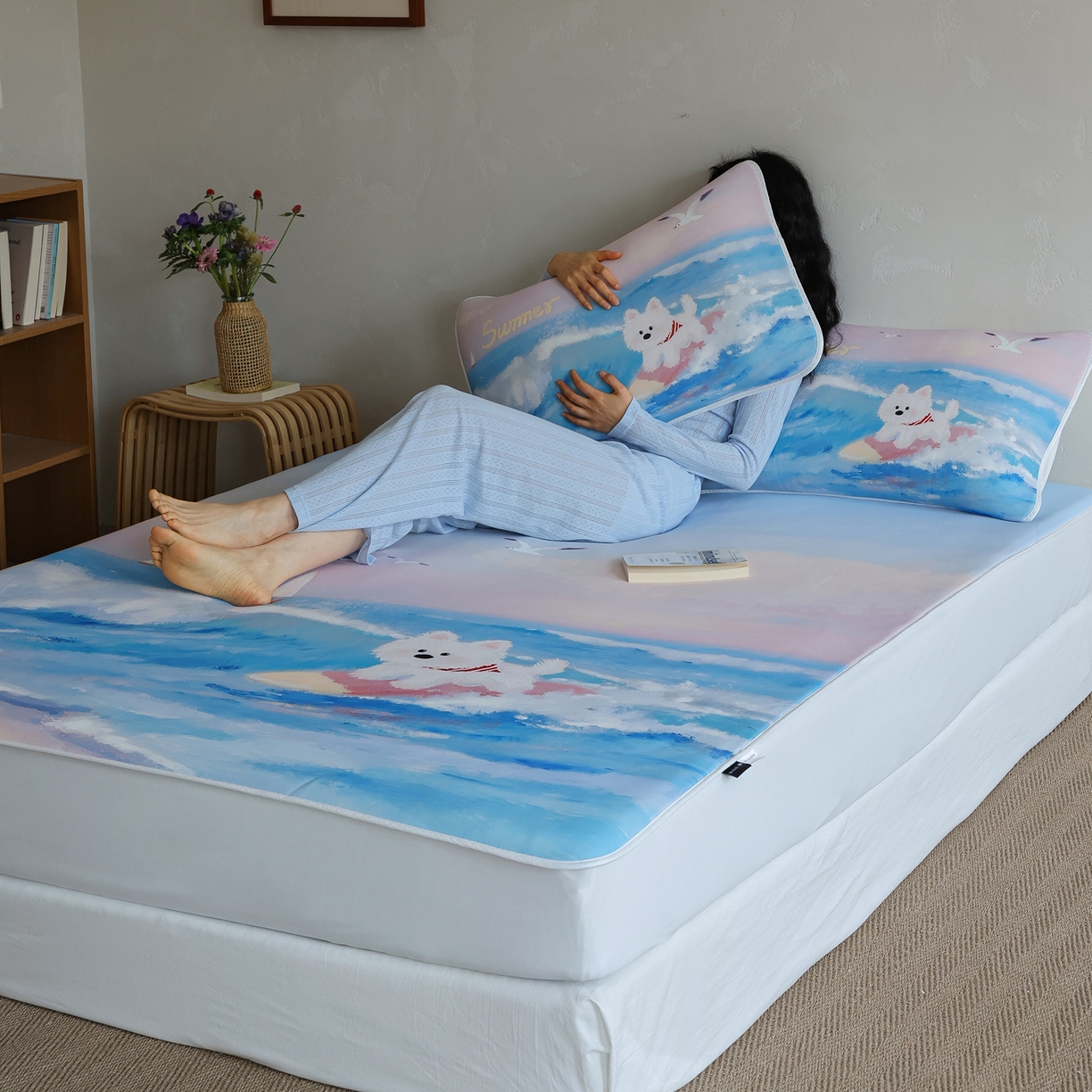 91家纺网 家纺一手货源 找家纺 三味舒屋 2026新款【四季漫游】印花冰感丝软凉席凉垫 夏日逐浪