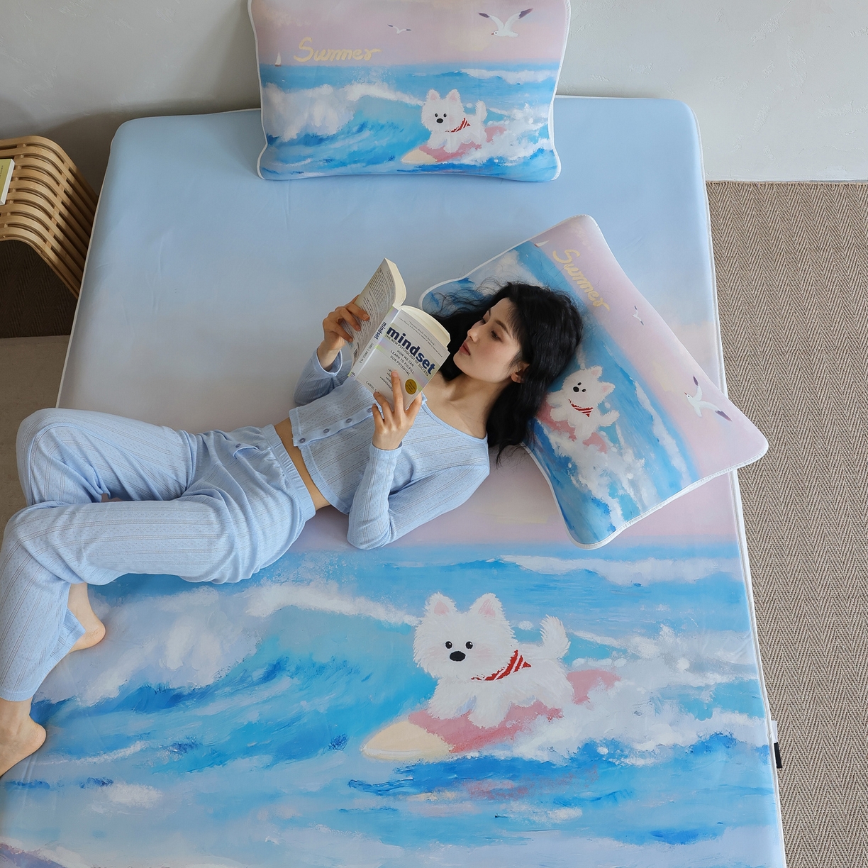 91家纺网 家纺一手货源 找家纺 三味舒屋 2026新款【四季漫游】印花冰感丝软凉席凉垫 夏日逐浪