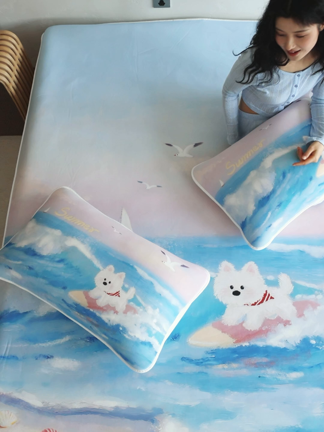 91家纺网 家纺一手货源 找家纺 三味舒屋 2026新款【四季漫游】印花冰感丝软凉席凉垫 夏日逐浪