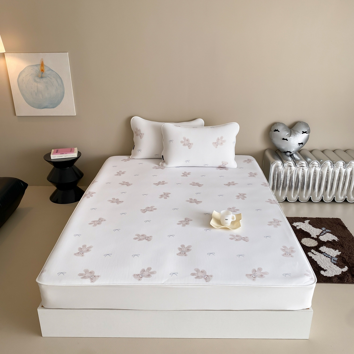 91家纺网 家纺一手货源 找家纺 三味舒屋 2026新款【甜梦派对】印花凉感丝软凉席凉垫（床笠款） 晚安小熊