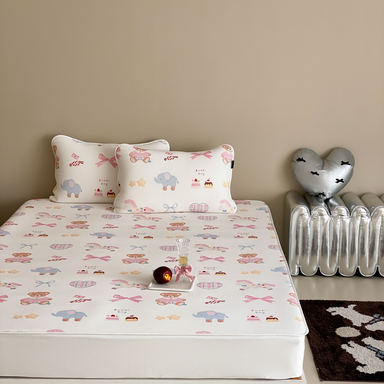 91家纺网 家纺一手货源 找家纺 三味舒屋 2026新款【甜梦派对】印花凉感丝软凉席凉垫（床笠款） 甜心公主