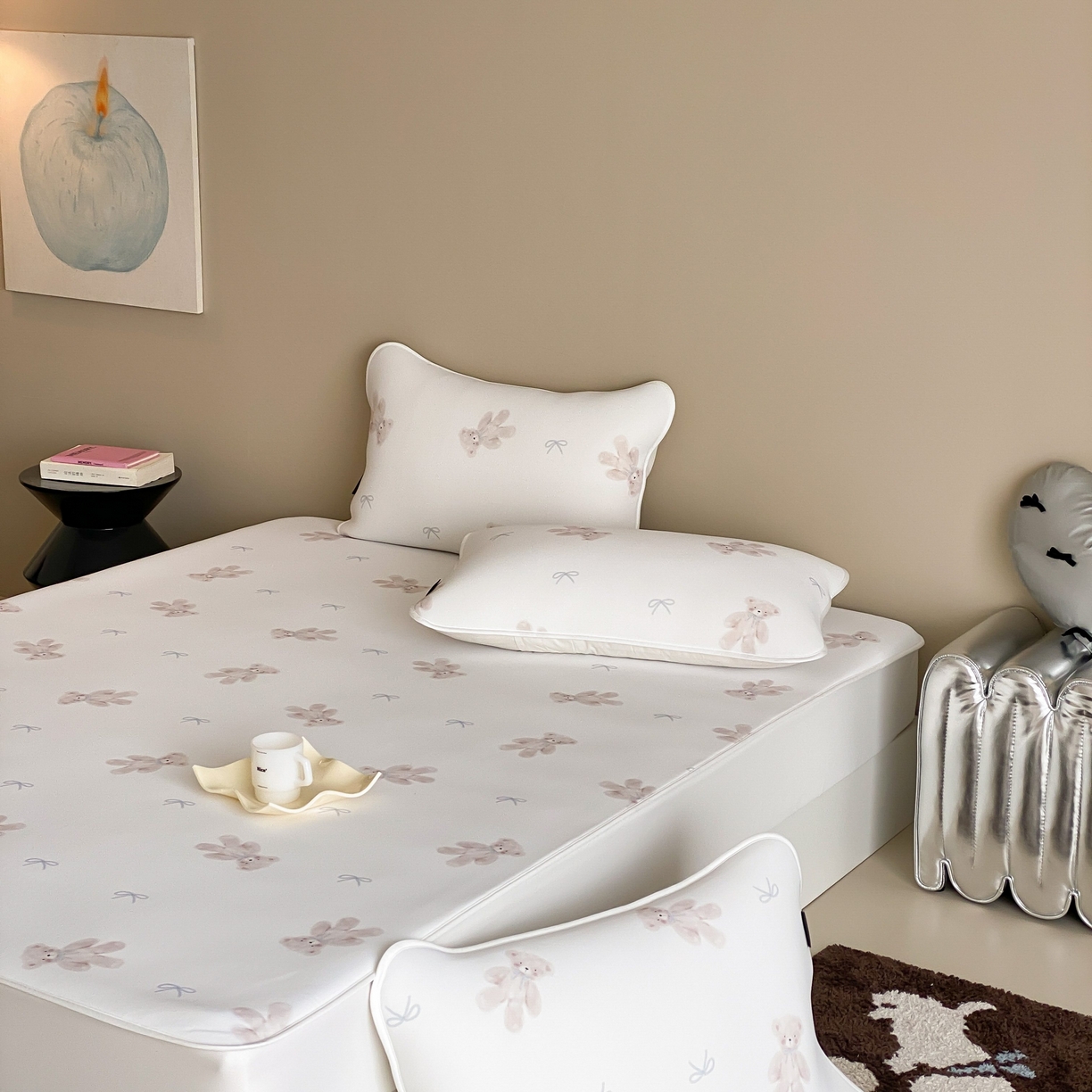 91家纺网 家纺一手货源 找家纺 三味舒屋 2026新款【甜梦派对】印花凉感丝软凉席凉垫（床笠款） 晚安小熊