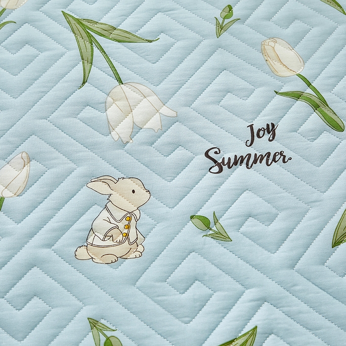 91家纺网 家纺一手货源 找家纺 舒居家纺 2026新款卡通可爱全棉床护垫软床垫垫子-大床图 百合兔-草绿