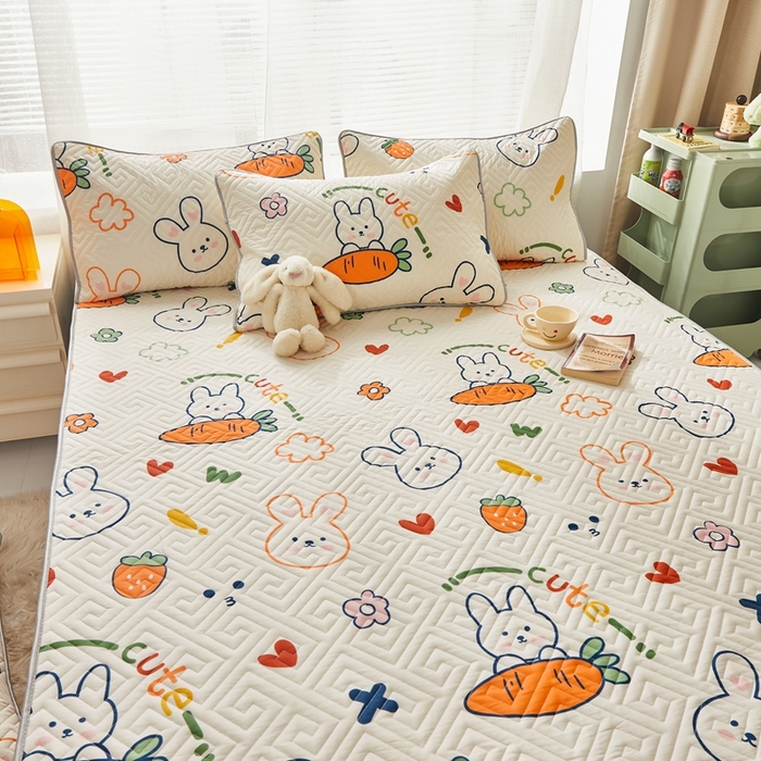 91家纺网 家纺一手货源 找家纺 舒居家纺 2026新款卡通可爱全棉床护垫软床垫垫子-大床图 飞天萝卜兔