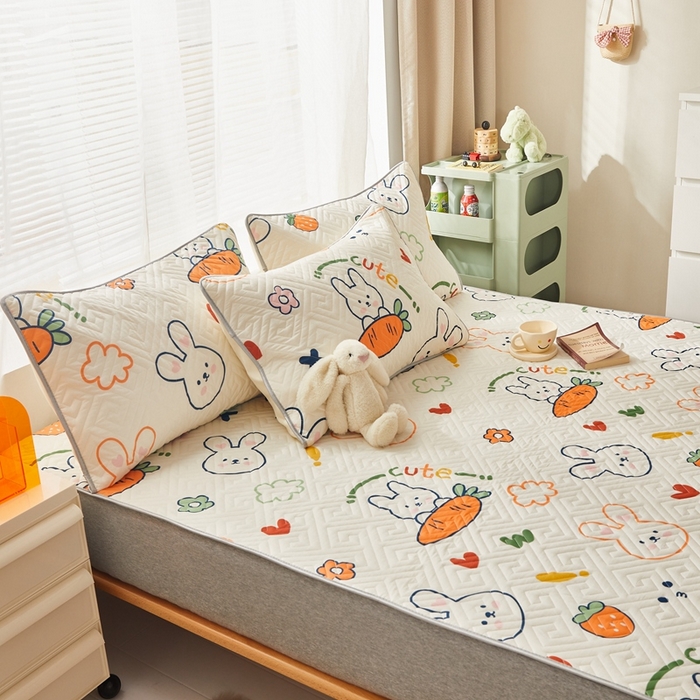 91家纺网 家纺一手货源 找家纺 舒居家纺 2026新款卡通可爱全棉床护垫软床垫垫子-大床图 飞天萝卜兔