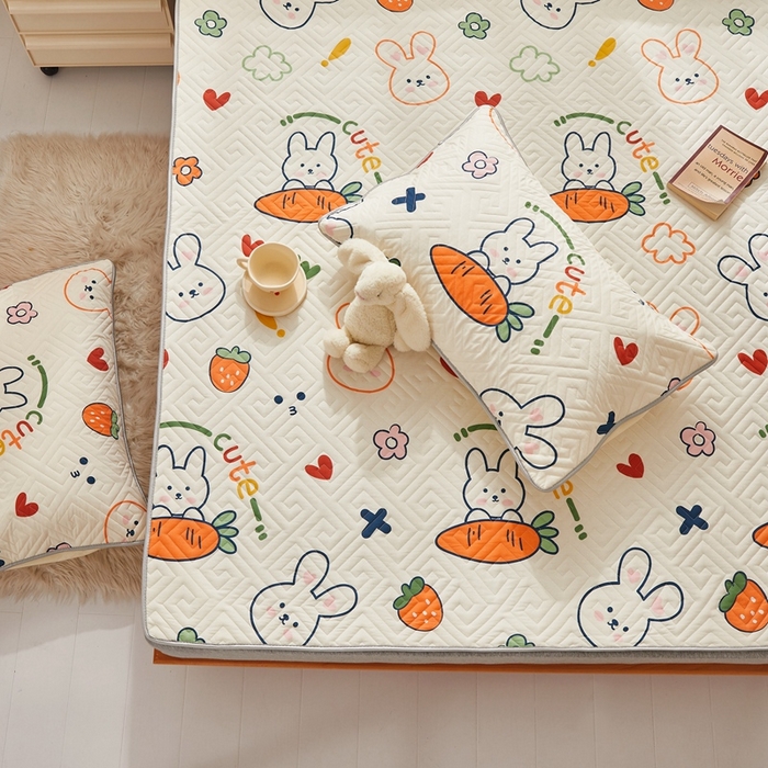 91家纺网 家纺一手货源 找家纺 舒居家纺 2026新款卡通可爱全棉床护垫软床垫垫子-大床图 飞天萝卜兔