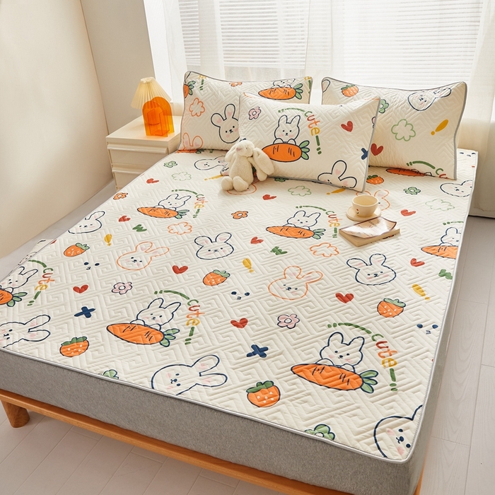 91家纺网 家纺一手货源 找家纺 舒居家纺 2026新款卡通可爱全棉床护垫软床垫垫子-大床图 飞天萝卜兔
