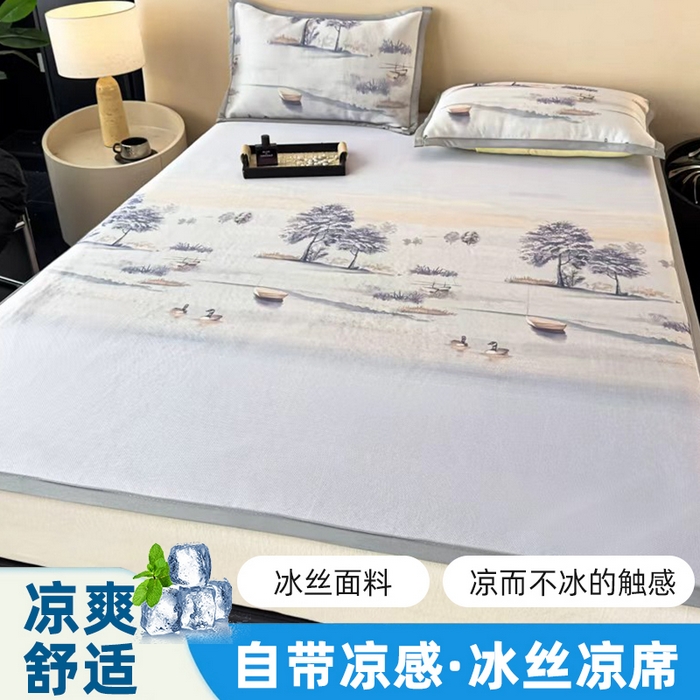 91家纺网 家纺一手货源 找家纺 （总）春寻家纺 2026新款5D印花冰丝席复合三明治款凉席席子