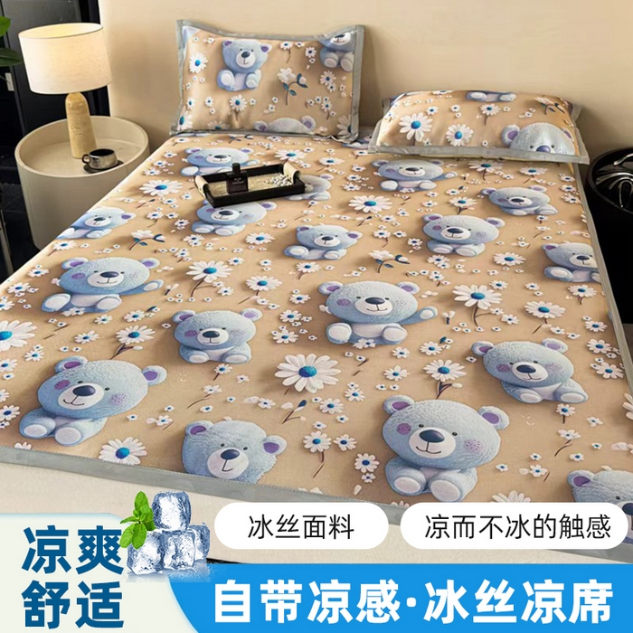 91家纺网 家纺一手货源 找家纺 （总）春寻家纺 2026新款5D印花冰丝席复合三明治款凉席席子