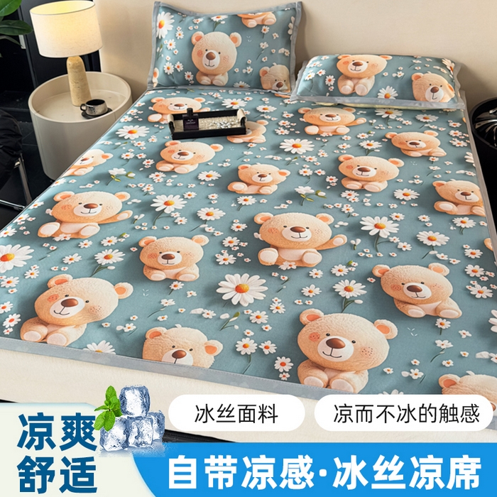 91家纺网 家纺一手货源 找家纺 （总）春寻家纺 2026新款5D印花冰丝席复合三明治款凉席席子