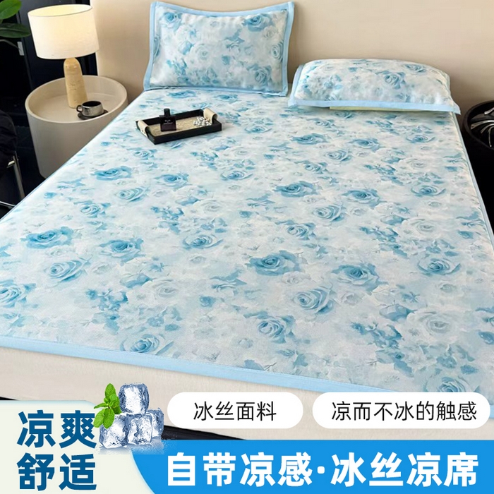 春寻家纺 2026新款5D印花冰丝席复合三明治款凉席席子 蓝调花影
