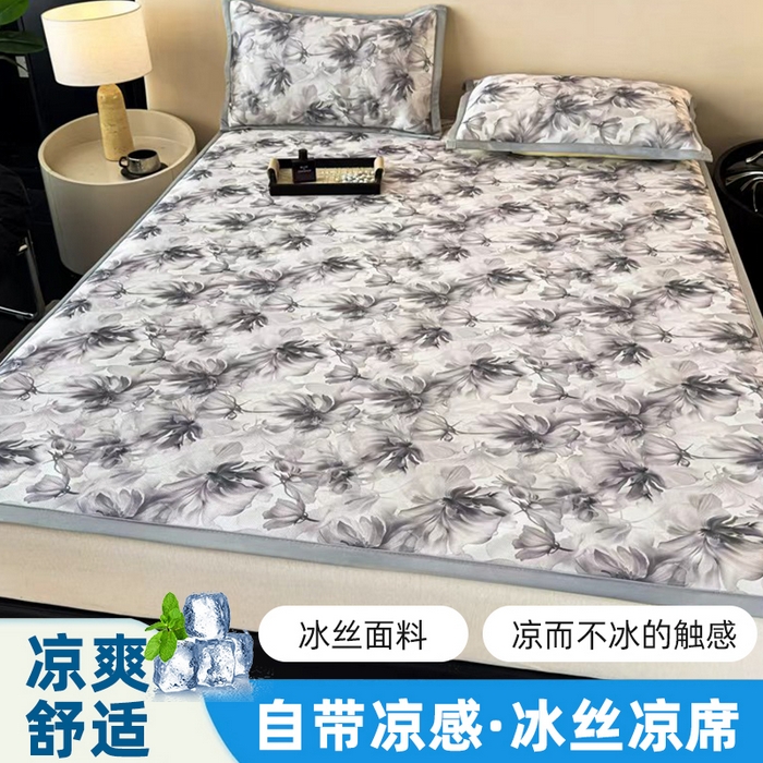 春寻家纺 2026新款5D印花冰丝席复合三明治款凉席席子 墨染繁花