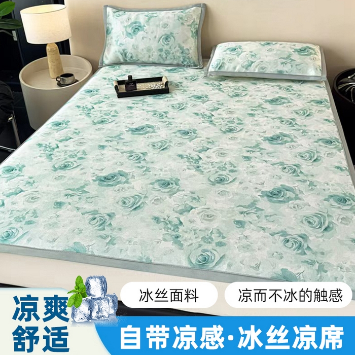 春寻家纺 2026新款5D印花冰丝席复合三明治款凉席席子 青风花影