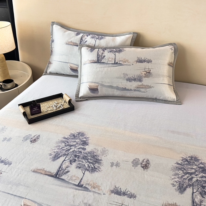 91家纺网 家纺一手货源 找家纺 春寻家纺 2026新款5D印花冰丝席复合三明治款凉席席子 水墨江南