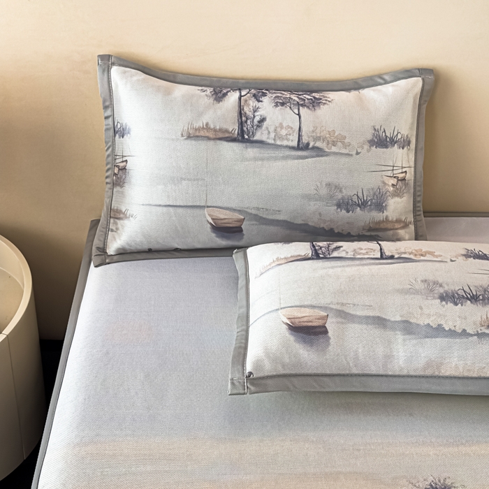 91家纺网 家纺一手货源 找家纺 春寻家纺 2026新款5D印花冰丝席复合三明治款凉席席子 水墨江南