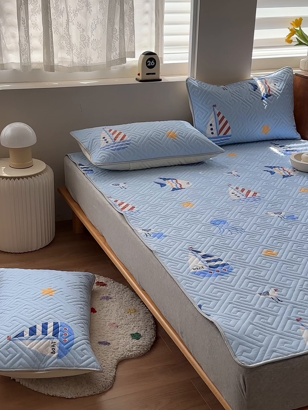 91家纺网 家纺一手货源 找家纺 舒居家纺 2026新款卡通可爱全棉床护垫软床垫垫子-大床图 海洋之心