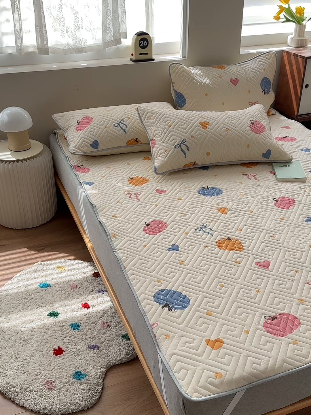 91家纺网 家纺一手货源 找家纺 舒居家纺 2026新款卡通可爱全棉床护垫软床垫垫子-大床图 南瓜派