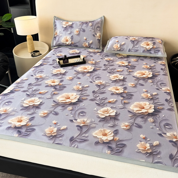 91家纺网 家纺一手货源 找家纺 春寻家纺 2026新款5D印花冰丝席复合三明治款凉席席子 紫韵繁花