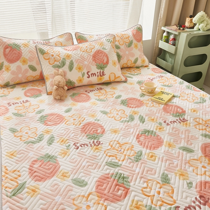 91家纺网 家纺一手货源 找家纺 舒居家纺 2026新款卡通可爱全棉床护垫软床垫垫子-大床图 微笑草莓