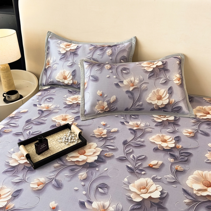 91家纺网 家纺一手货源 找家纺 春寻家纺 2026新款5D印花冰丝席复合三明治款凉席席子 紫韵繁花