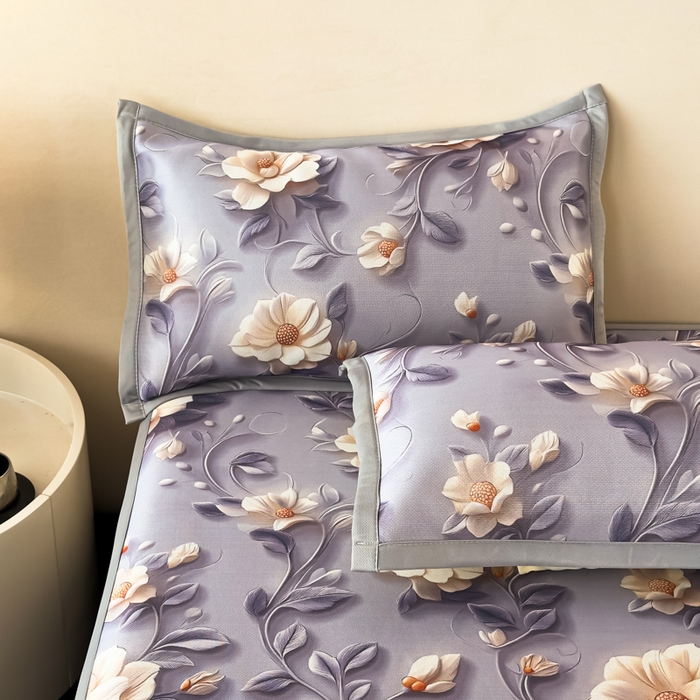 91家纺网 家纺一手货源 找家纺 春寻家纺 2026新款5D印花冰丝席复合三明治款凉席席子 紫韵繁花