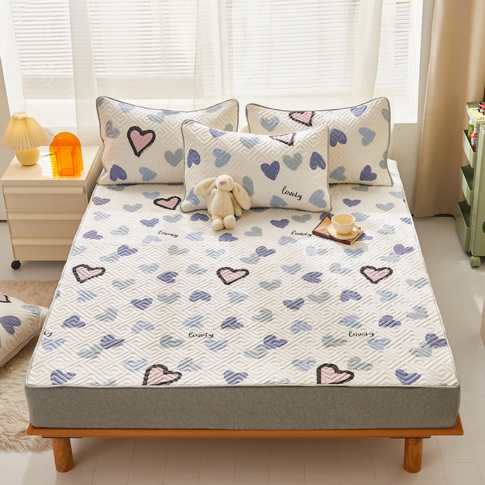 91家纺网 家纺一手货源 找家纺 舒居家纺 2026新款卡通可爱全棉床护垫软床垫垫子-大床图 心心颜颜